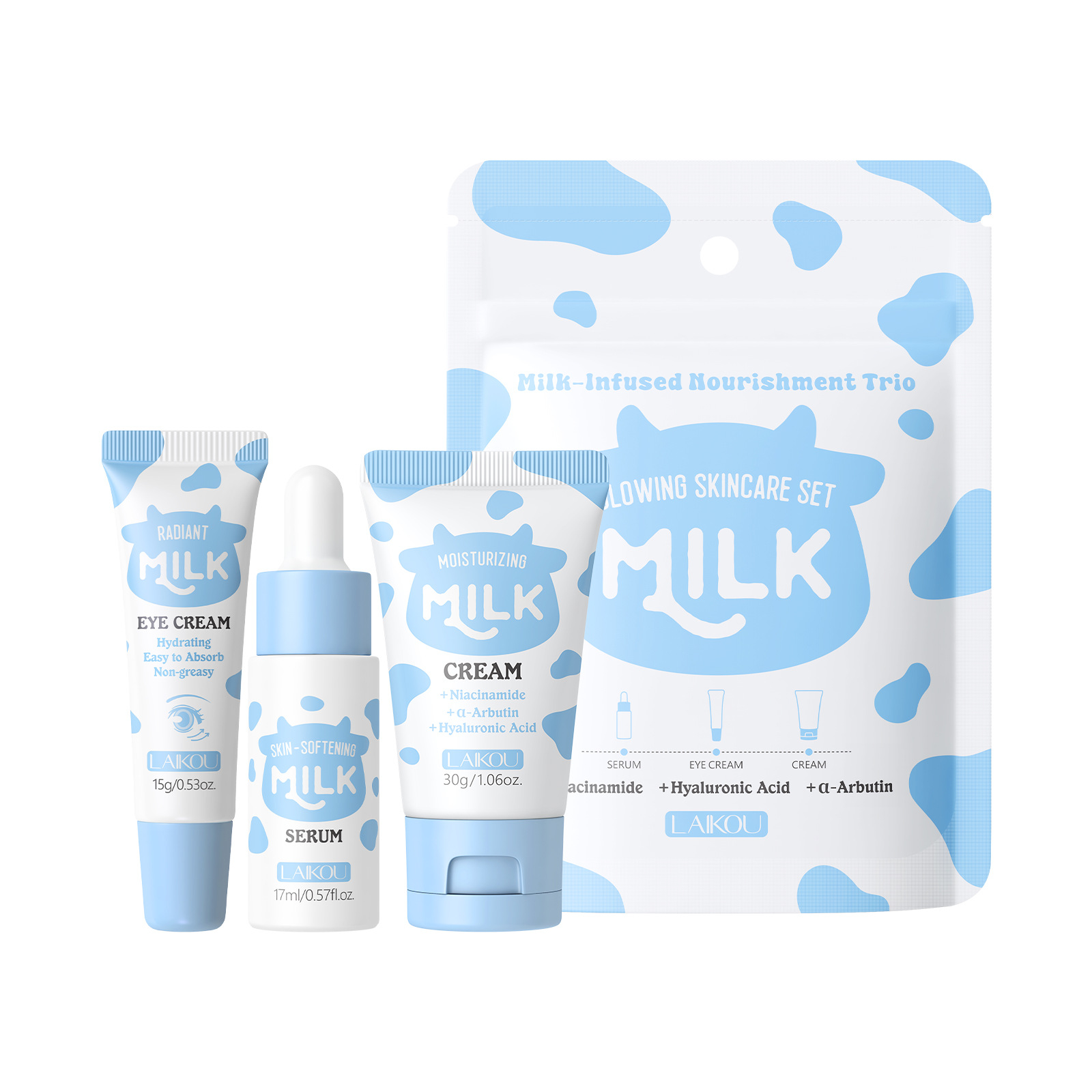 LAIKOU Milk 3Pcs Travel Skinca - Skincare Gentle 评论和价格