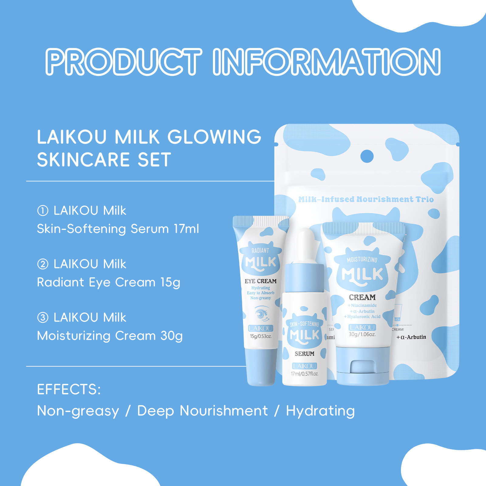LAIKOU Milk 3Pcs Travel Skinca - Skincare Gentle 评论和价格