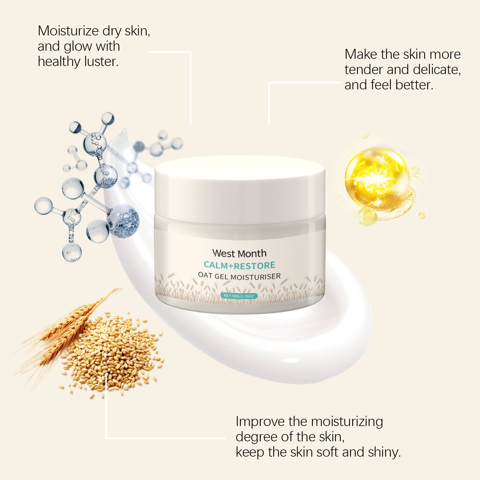 50g Oat Moisturizing Face Crea - Skincare Oat 评论和价格